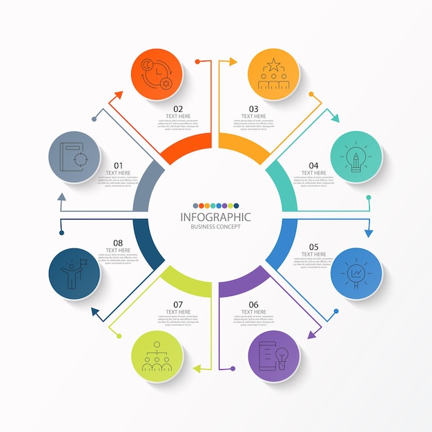 Modello di infografica cerchio di base con 8 passaggi