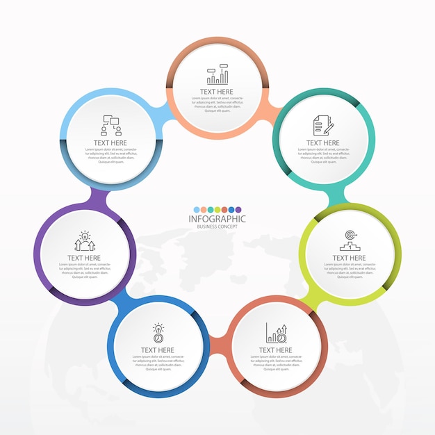 Basic cirkel infographic sjabloon met 7 stappen.