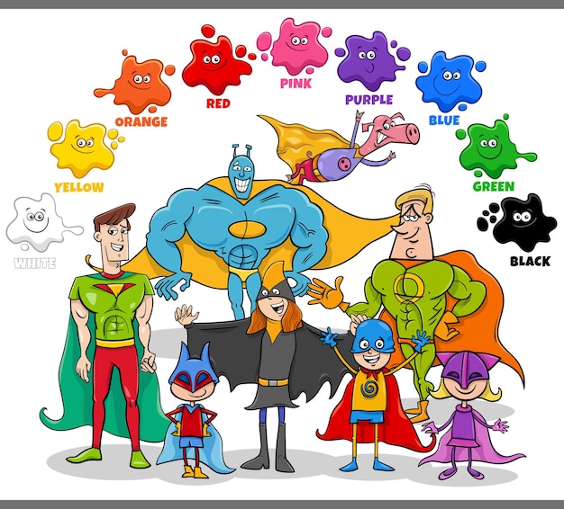 Basic colors for children with superheroes group