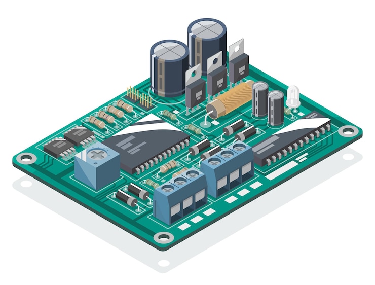 Vector basic electronic components circuit engineering design symbols learning concept isometric