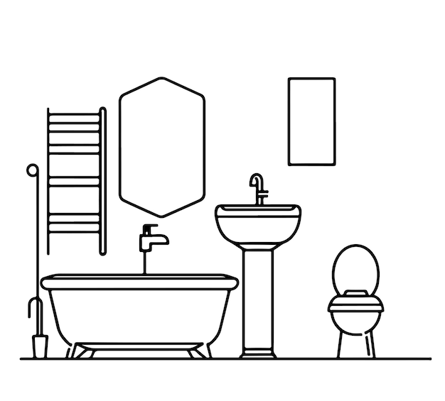 Vector basic furniture icon set in thin line style bathroom