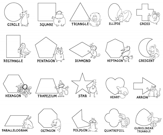 Basic geometric shapes with animal characters