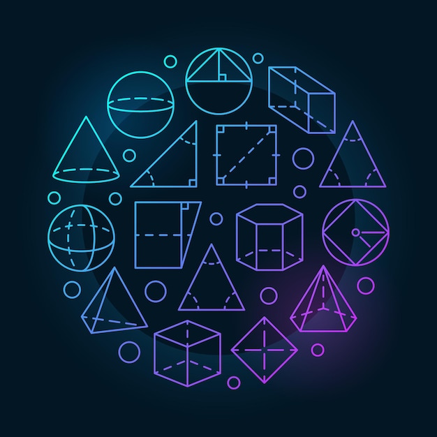 Basic Geometry colorful vector round concept outline illustration or banner