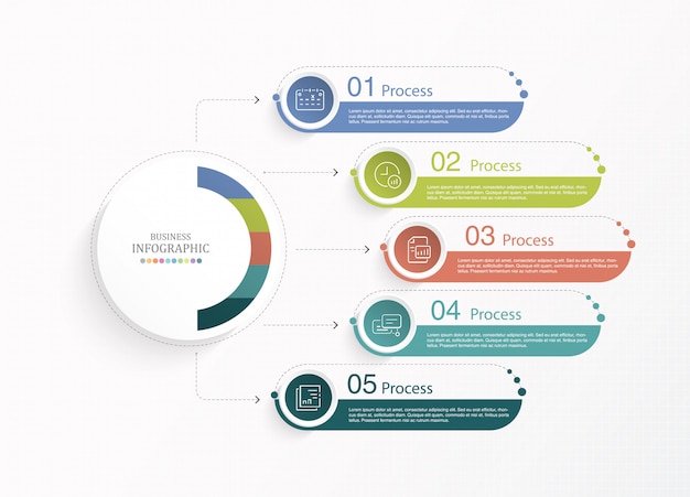 ベクトル 基本的なインフォグラフィックと5つのステップのアイコン。