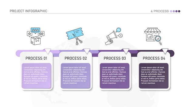 Basic infographic sjabloon met 4 stappen proces of opties processchema