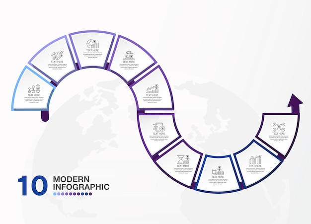 Vettore modello di infografia di base con processo in 10 fasi o diagramma di processo di opzioni utilizzato per la presentazione