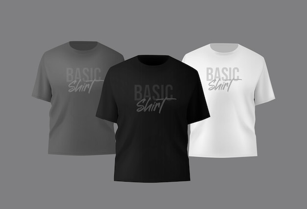 Basic male tshirt realistic mockup Front and back view Blank textile print template clothing