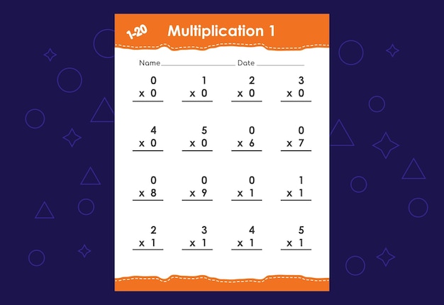 子供のための基本的な算数の掛け算 子供のための教育ワークシート ベクター デザイン