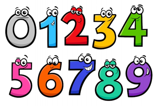 Basic numbers cartoon characters set