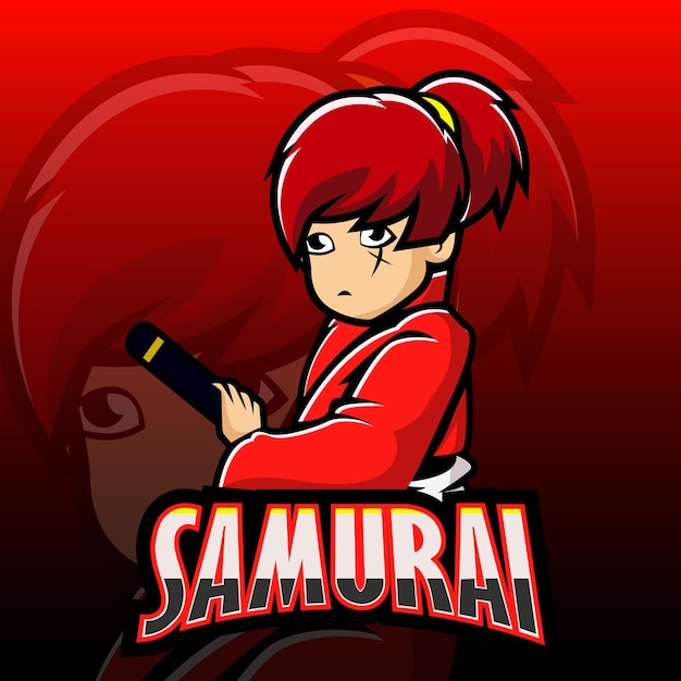 Disegno del logo esport vettoriale di illustrazione della mascotte rgb samurai di base