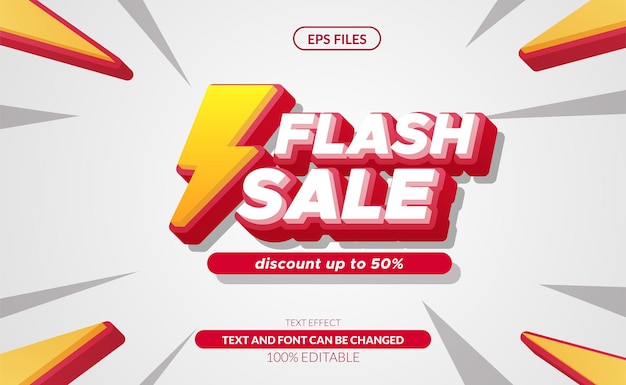 Basic RGBFlash sale 3d editable text effect with thunder symbol. big sale discount offer banner. eps vector file