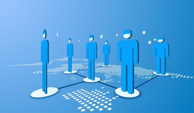 basic rgbsocial distancingpublic society people avoid spreading corona virus vector perspective illustration