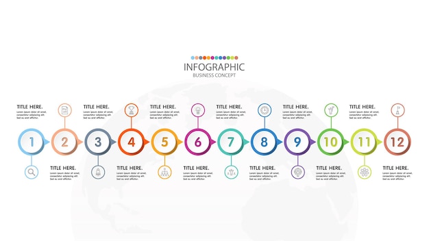 Vector basic timeline infographic template with 12 steps, process or options, process chart, used for process diagram, presentations, workflow layout, flow chart, infograph. vector eps10 illustration.