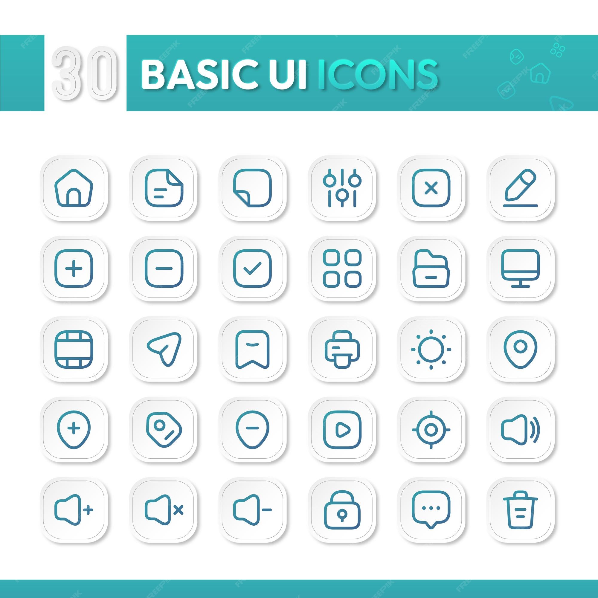 Premium Vector | Basic ui icon set gradient ui kits