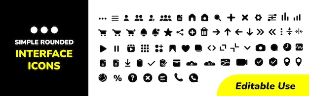 Basic User Interface Essential Set Afgerond Solid vetgedrukte pictogrammen voor de app Web Print Bewerkbare strokes