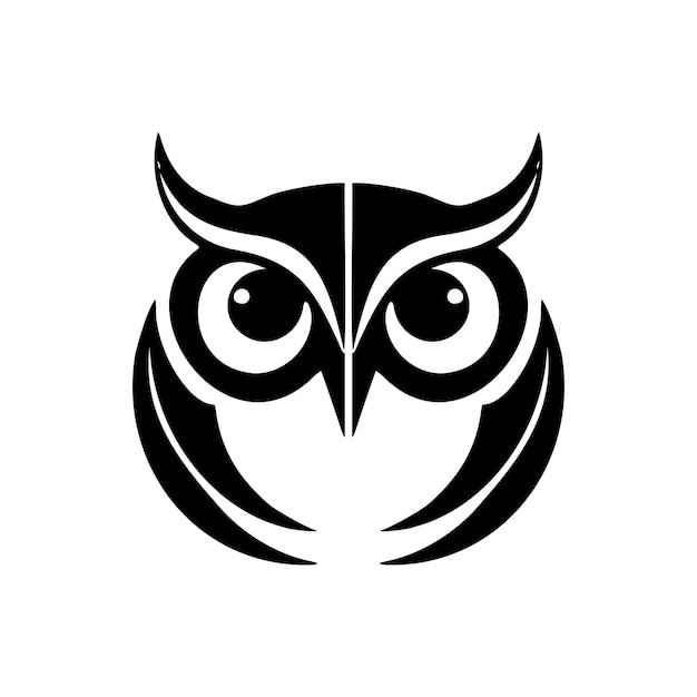 基本的な白の背景に、フクロウのロゴのベクター バージョンが黒のスタイリッシュな分離で表示されます。