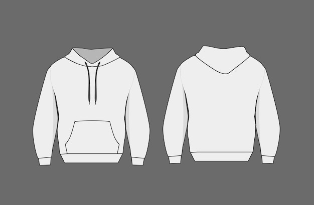 Basic white hoodie mockup Front and back view Blank textile print template for fashion clothing