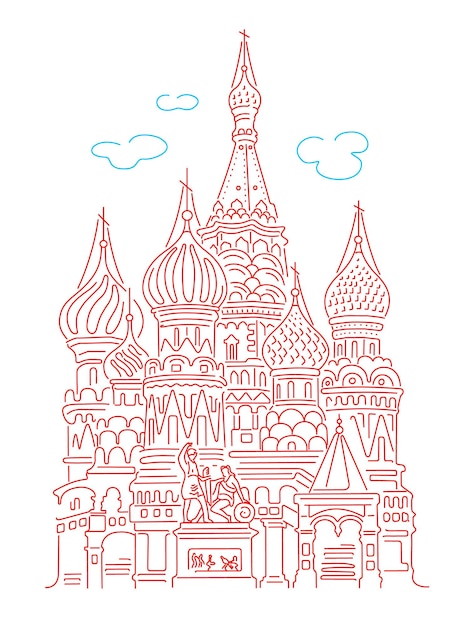 Vector basil's cathedral in moskou op het rode plein. oriëntatiepunt van rusland. vector lineaire illustratie geïsoleerd