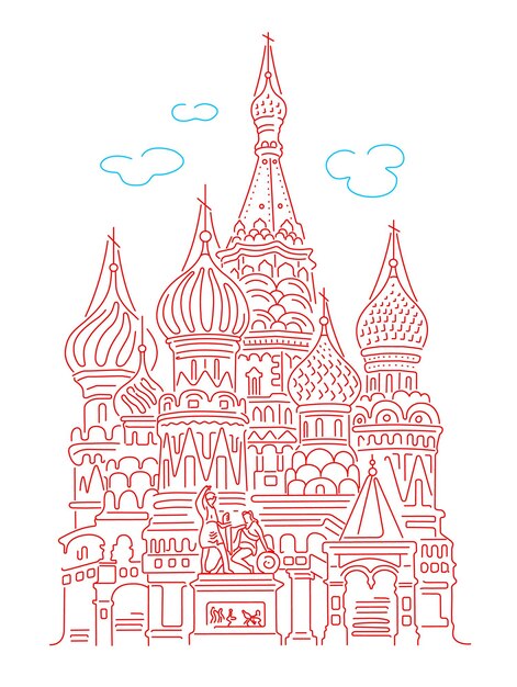 Vector basil's cathedral in moscow on red square. landmark of russia. vector linear illustration isolated