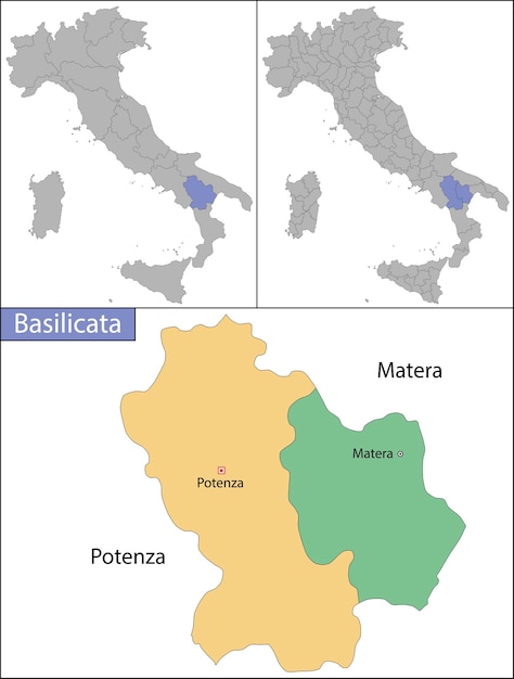 Vector basilicata is an administrative region in southern italy