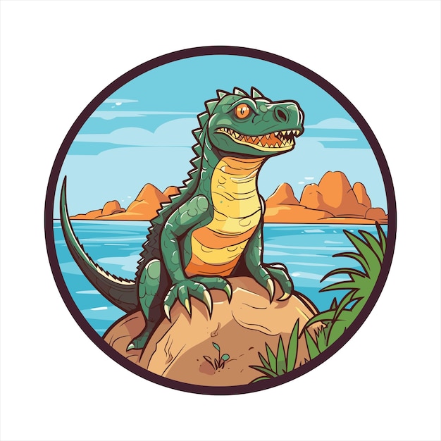 Basilisk Leuke Grappige Cartoon Kawaii Kleurrijke Waterverf Strand Zomer Dieren Huisdieren Sticker Illustratie