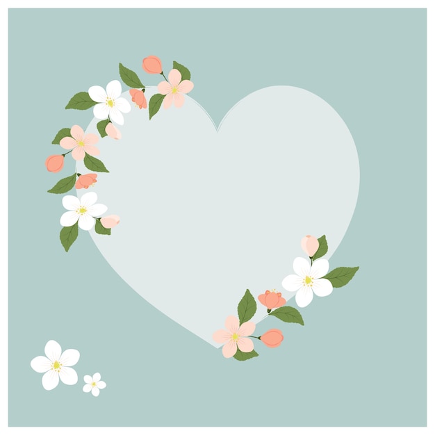 Vector basis for banner postcard invitation poster with heart and apple tree flowers