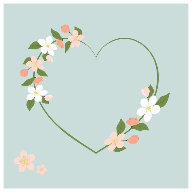 Vector basis for banner postcard poster invitation with heart and apple tree flowers