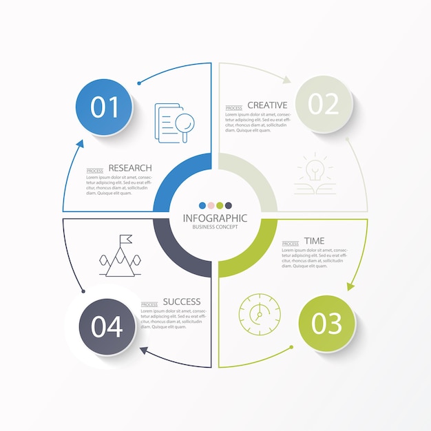 Basis cirkel infographic sjabloon met 4 stappen