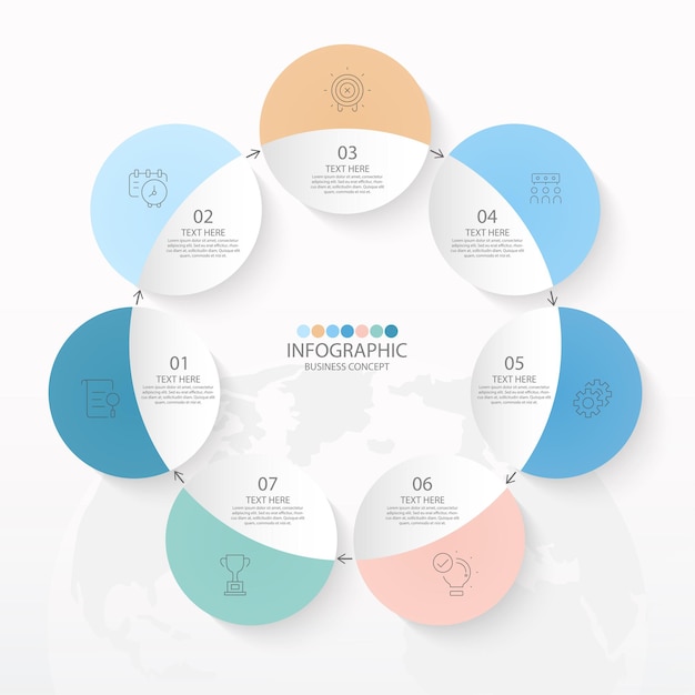 Basis cirkel infographic sjabloon met 7 stappen