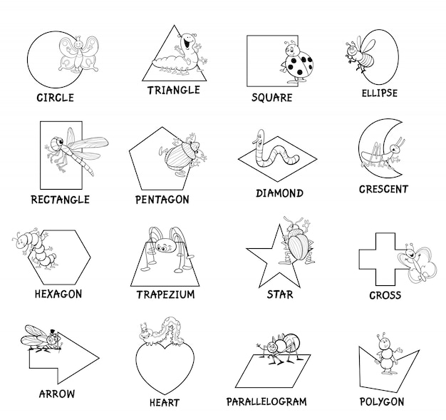 Basis geometrische vormen met onderschriften voor kinderen