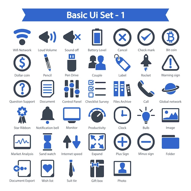 Vector basis ui 1 blauwe pictogram set