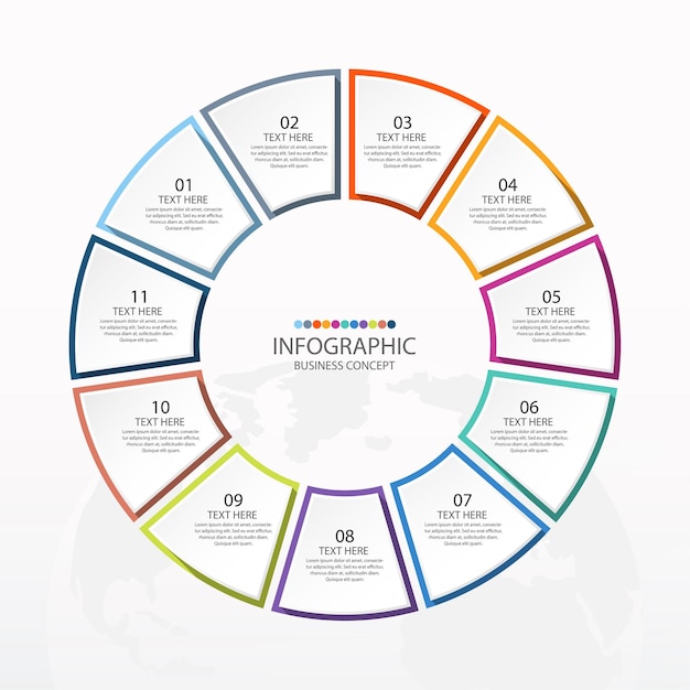 Basiscirkel infographic sjabloon met 11 stappen, proces of opties