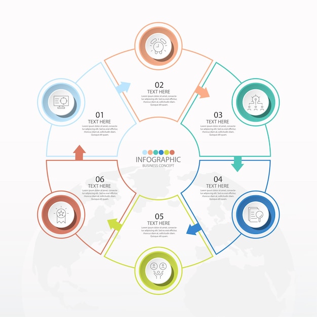 Basiscirkel infographic sjabloon met 6 stappen, proces of opties, procesdiagram