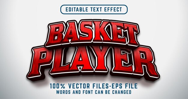 Баскетбольный мяч 3d текстовый эффект. редактируемый текст в глянцевом стиле Премиум векторы