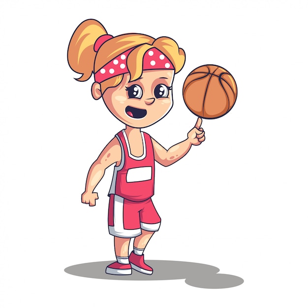 Vector basket ball player schattig klein meisje