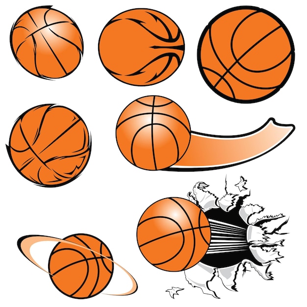 Basket BallA set kleur basketballen met verschillende ontwerpen vector illustratie