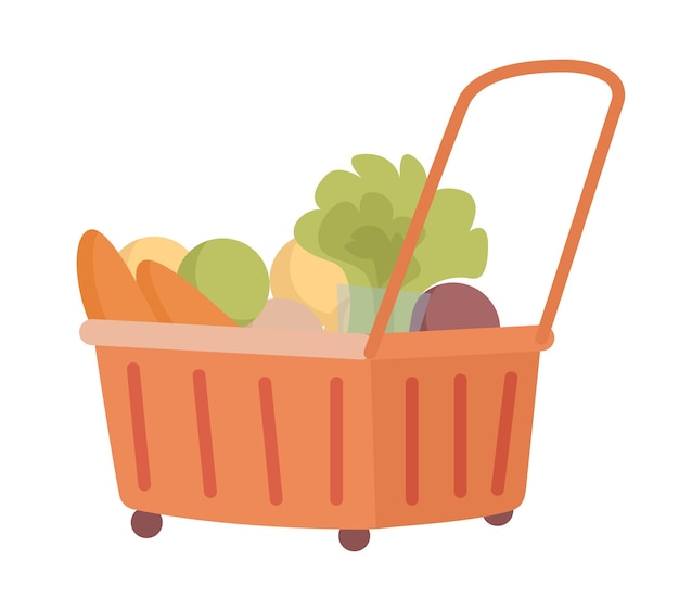 Basket cart with vegetables semi flat color vector object