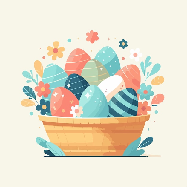 Vector a basket of easter eggs with a basket of flowers