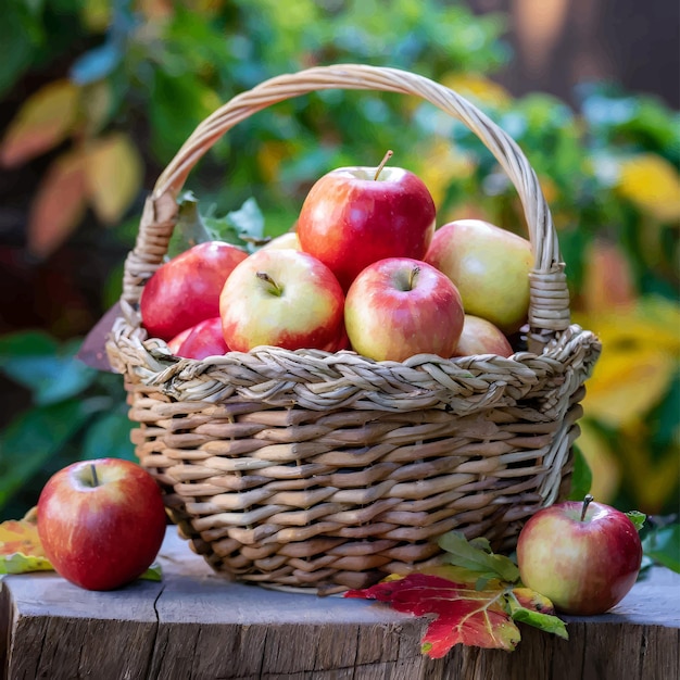 Vector basket of fresh apples