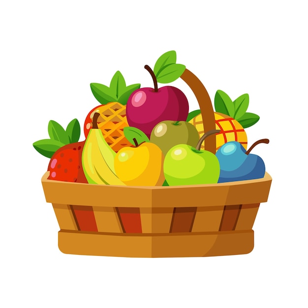 a basket of fruit with a picture of a banana and a banana