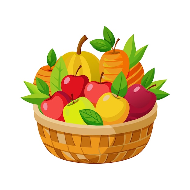a basket of fruit with a picture of a fruit in it