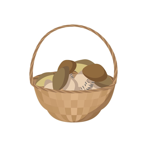 Vector basket of mushrooms icon in cartoon style on a white background