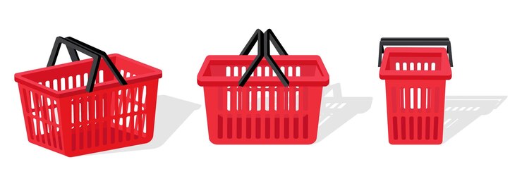 제품 바구니는 다른 각도에서 빨간색 슈퍼마켓 바구니의 redVector 그림입니다.