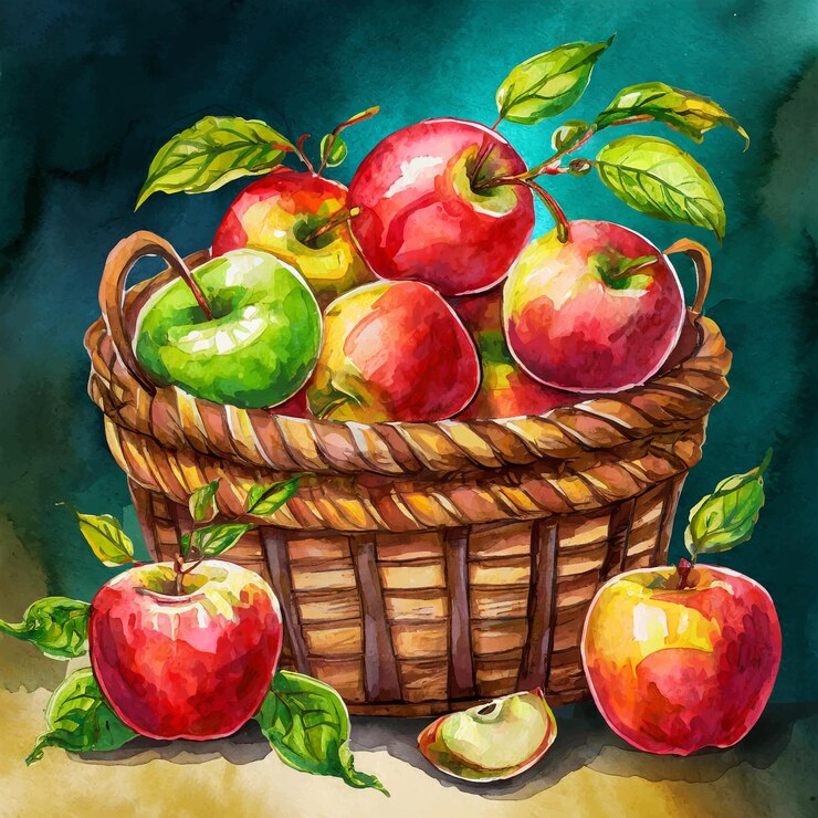 Vector basket of red apples autumn harvest vector illustration in flat style