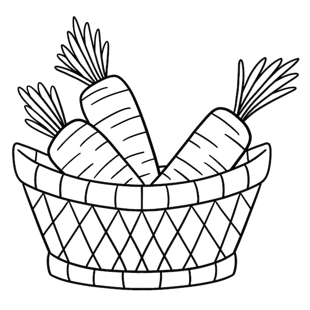 Basket with carrots isolated coloring page