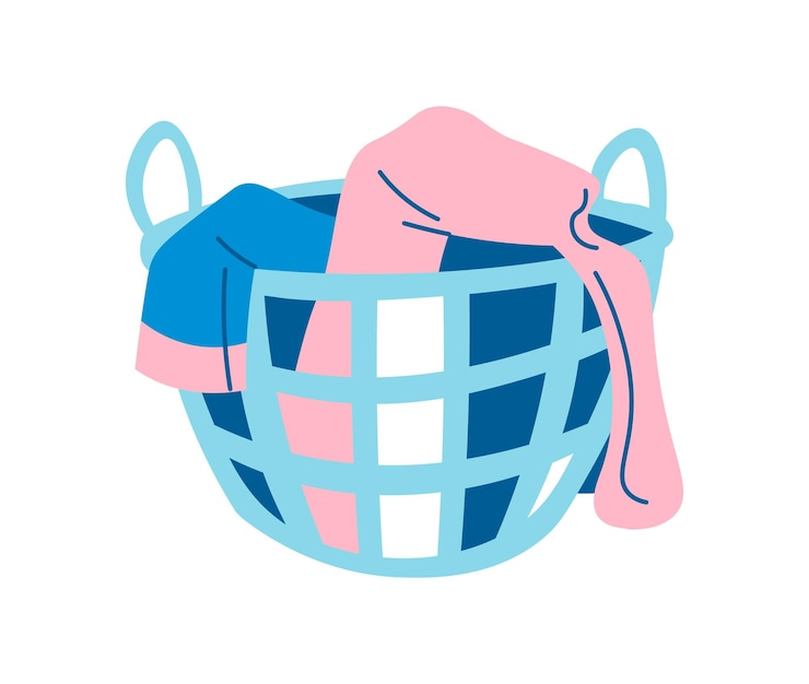 Vector basket with dirty clothes bathroom home chores