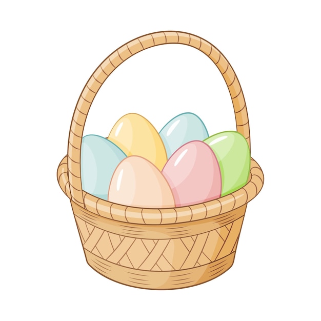 Basket with easter eggs doodle style line art Happy easter Hand drawn coloring page
