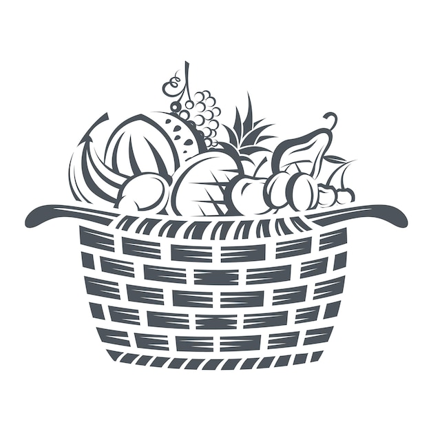 Vector basket with fruits