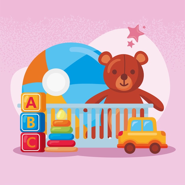 basket with kids toys icons
