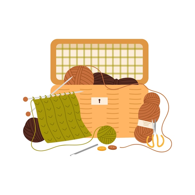 basket with knitting materials